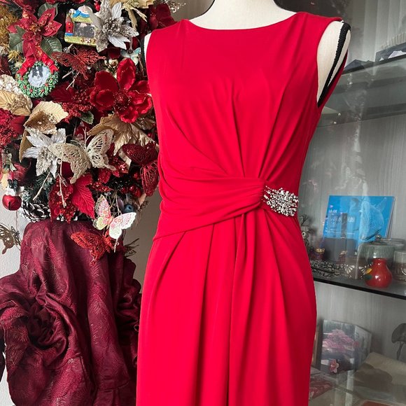 Ellen Tracy-Simple Yet Class Fire Engine Red Dress - Picture 1 of 11